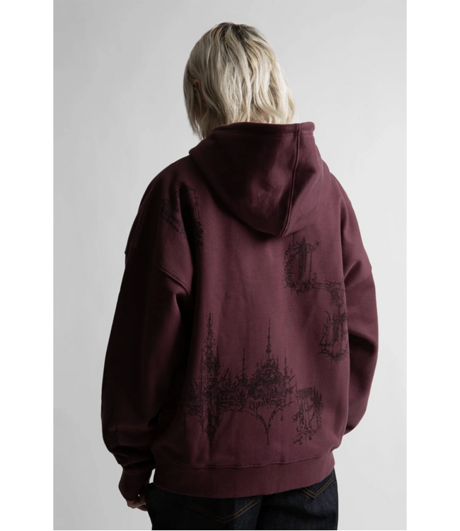 WASTED PARIS Stronghold Boxy Zip Hoodie - Fudge Burgundy