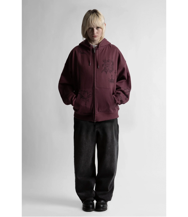 WASTED PARIS Stronghold Boxy Zip Hoodie - Fudge Burgundy
