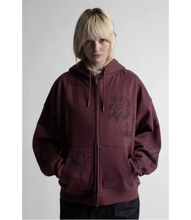 WASTED PARIS Stronghold Boxy Zip Hoodie - Fudge Burgundy