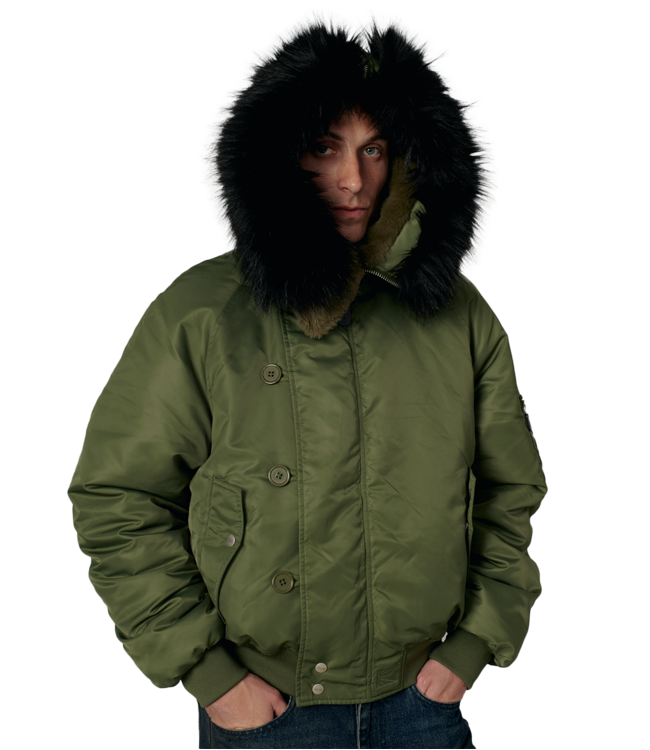 RASSVET Men Hooded N-2B Bomber Jacket Woven - Green