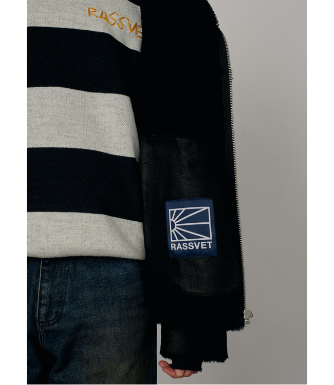 RASSVET Men Shearling Hooded Jacket - Black