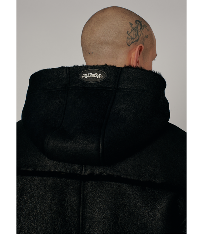 RASSVET Men Shearling Hooded Jacket - Black