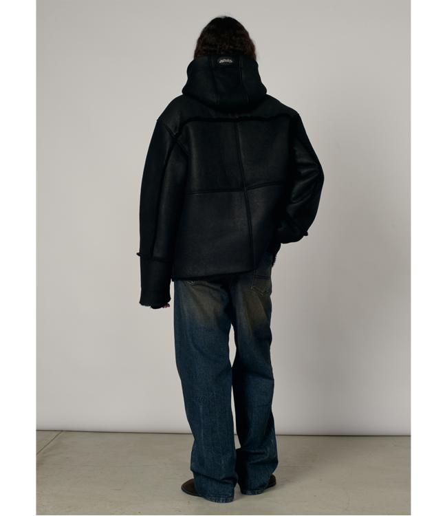 RASSVET Men Shearling Hooded Jacket - Black