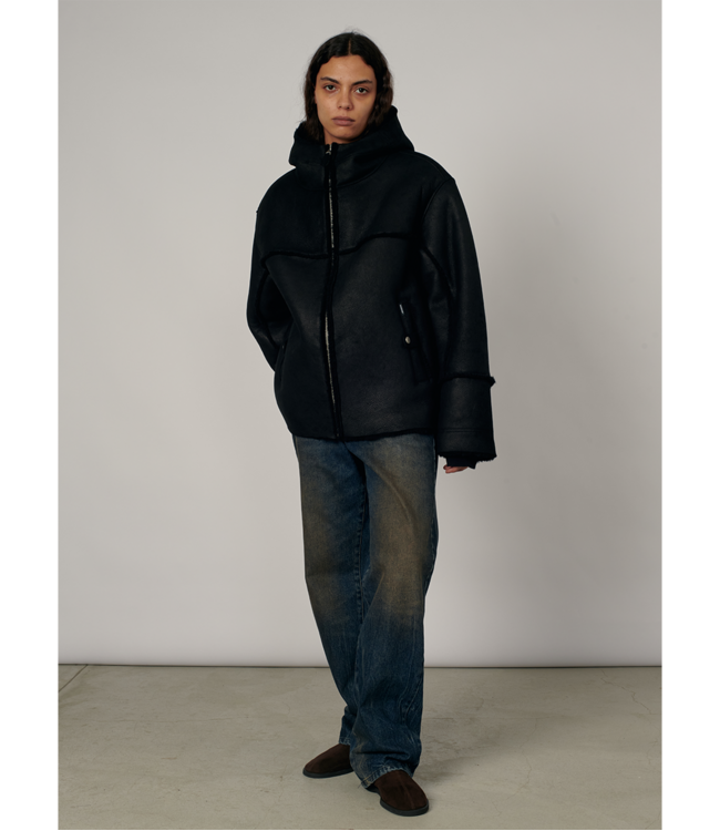 RASSVET Men Shearling Hooded Jacket - Black