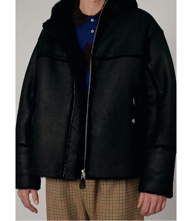 RASSVET Men Shearling Hooded Jacket - Black