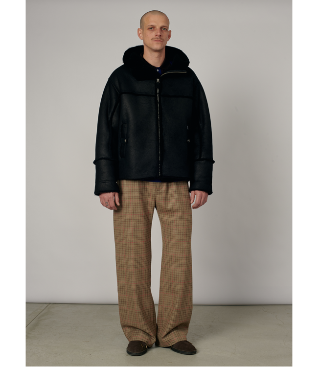 RASSVET Men Shearling Hooded Jacket - Black