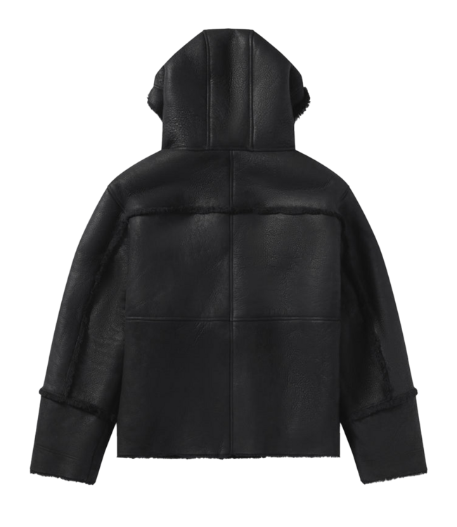 RASSVET Men Shearling Hooded Jacket - Black