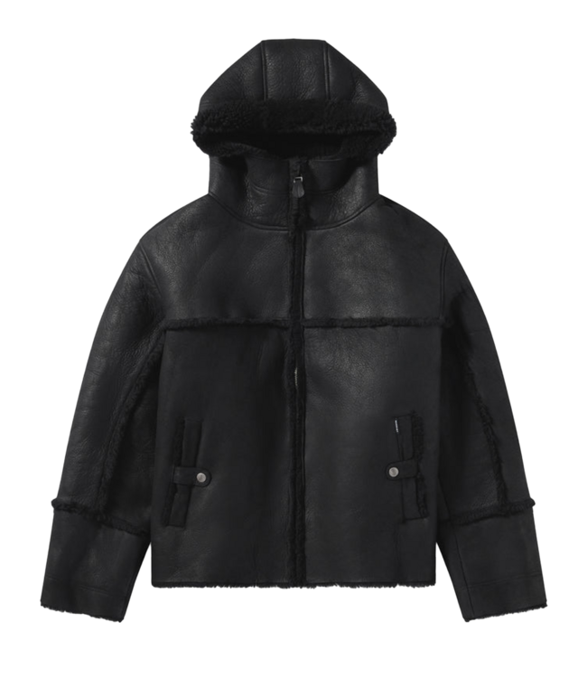 RASSVET Men Shearling Hooded Jacket - Black