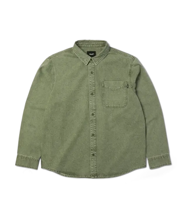 HUF Carson Overdyed Denim Ls Shirt - Olive