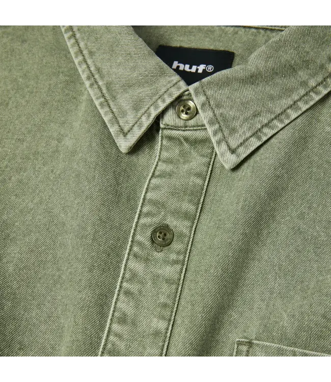 HUF Carson Overdyed Denim Ls Shirt - Olive