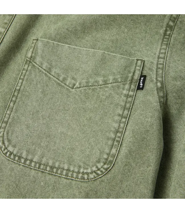 HUF Carson Overdyed Denim Ls Shirt - Olive