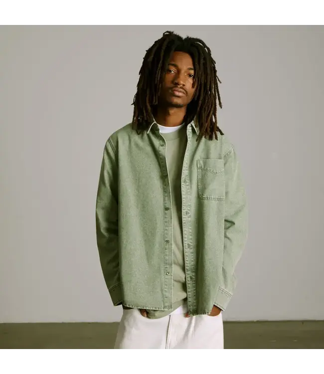 HUF Carson Overdyed Denim Ls Shirt - Olive