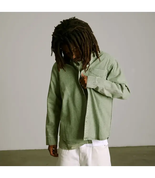 HUF Carson Overdyed Denim Ls Shirt - Olive