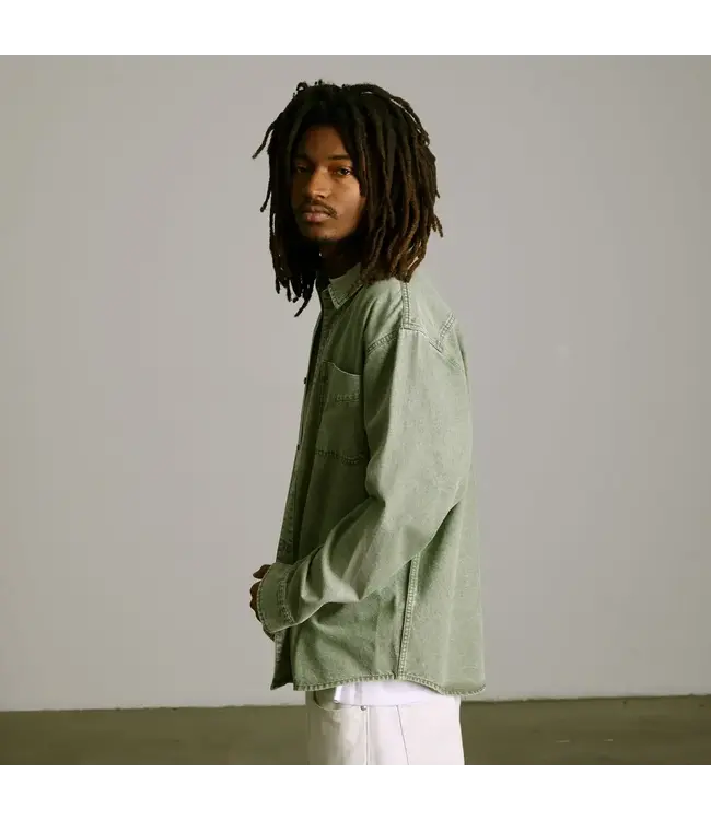 HUF Carson Overdyed Denim Ls Shirt - Olive