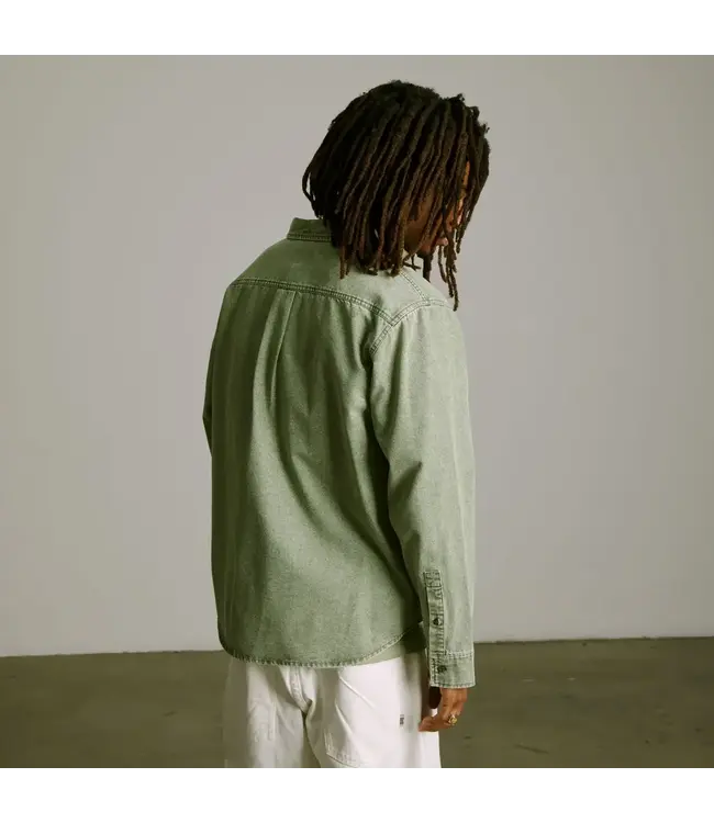 HUF Carson Overdyed Denim Ls Shirt - Olive