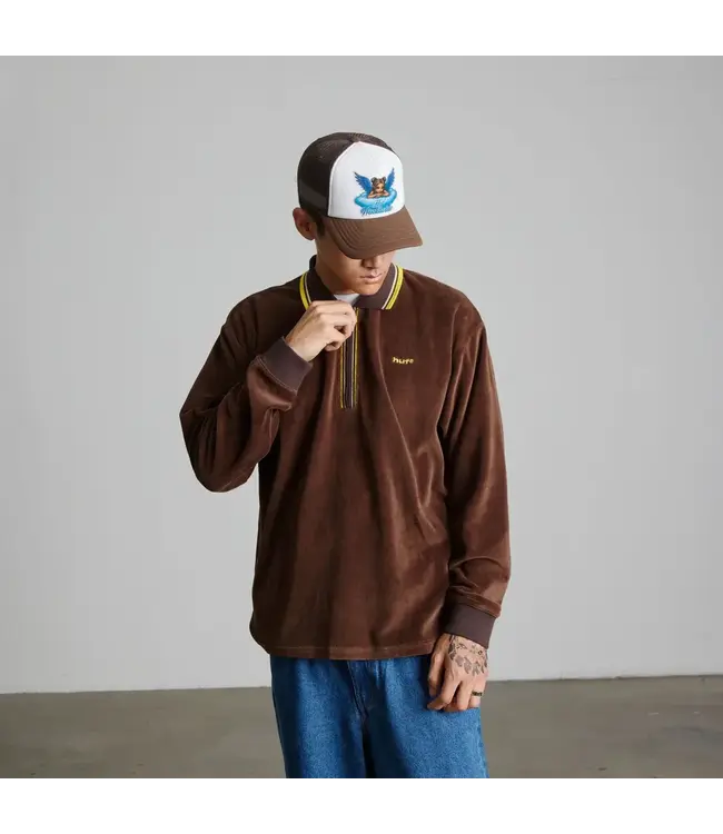 HUF Parker Velour Ls Polo - Brown