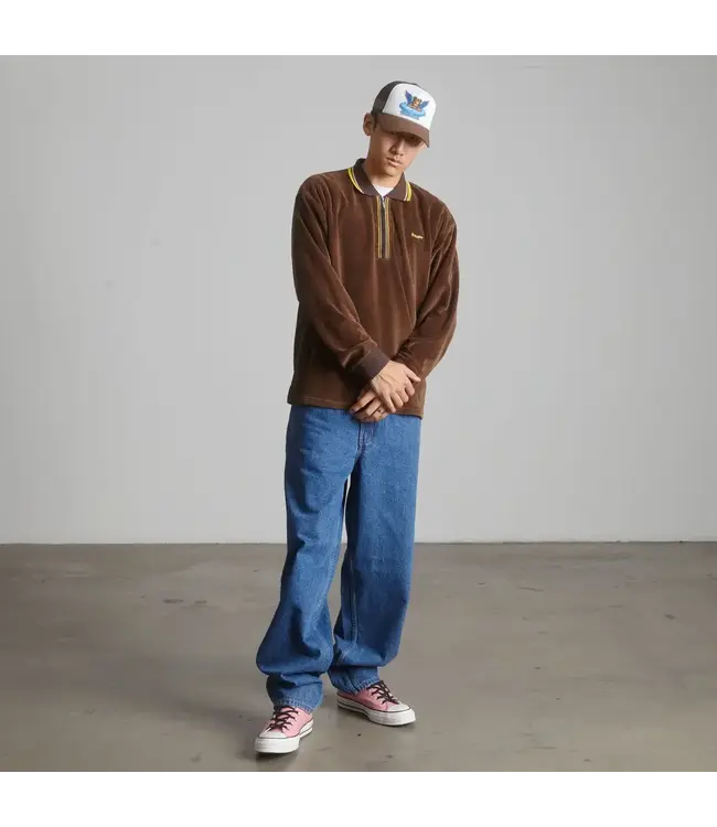 HUF Parker Velour Ls Polo - Brown
