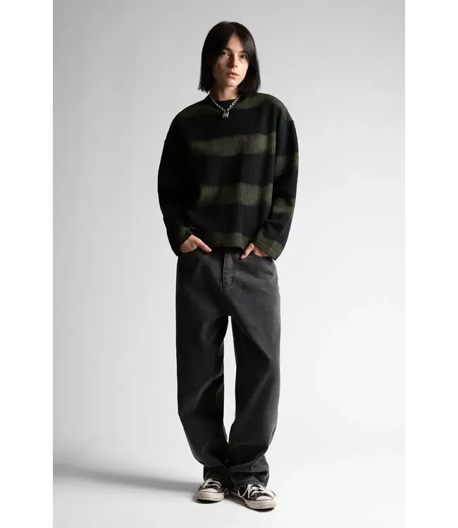 WASTED PARIS Script Stripped Crewneck - Black / Army Green