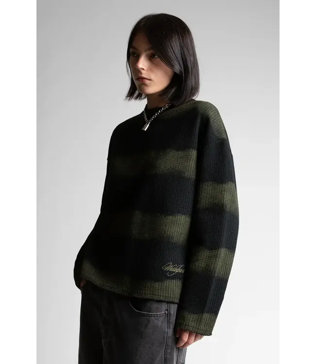 WASTED PARIS Script Stripped Crewneck - Black / Army Green