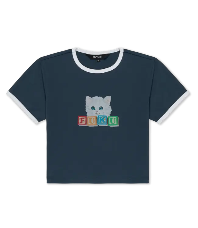 RIPNDIP Fuku Cropped Baby Ringer Tee - Navy/White