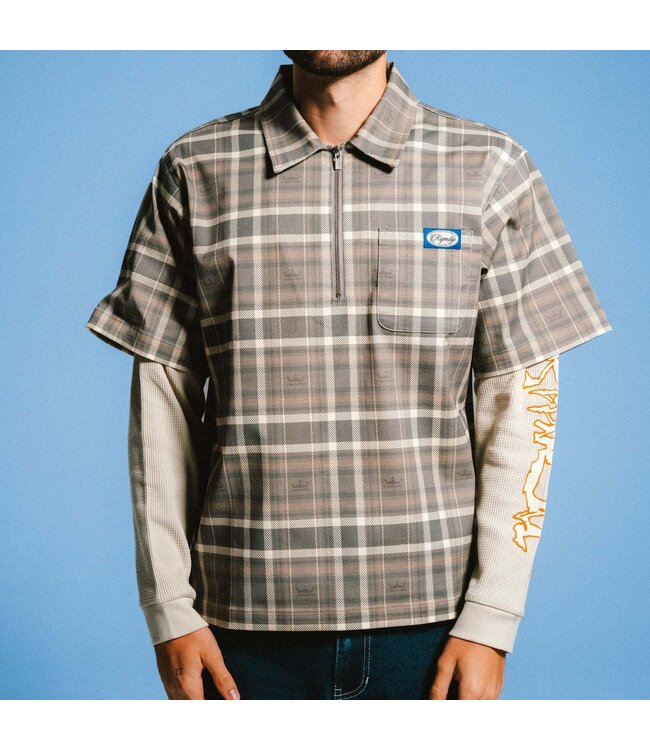 RIPNDIP Pacific Beach Half Zip Double Sleeve Tee - Tan Plaid