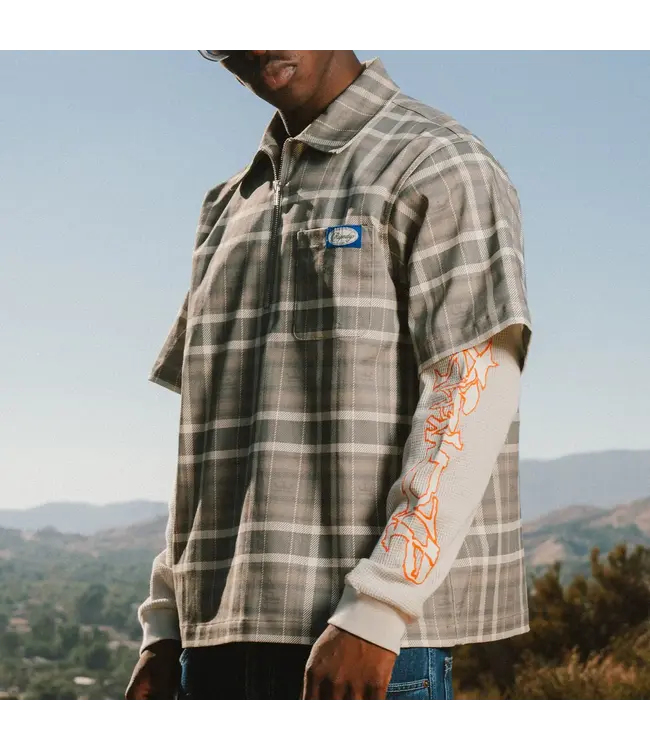 RIPNDIP Pacific Beach Half Zip Double Sleeve Tee - Tan Plaid