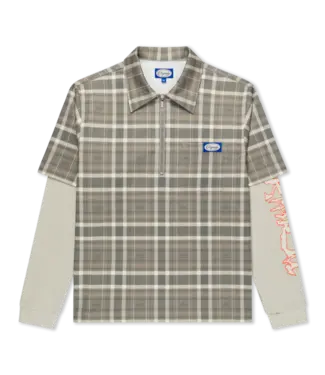 RIPNDIP Pacific Beach Half Zip Double Sleeve Tee - Tan Plaid