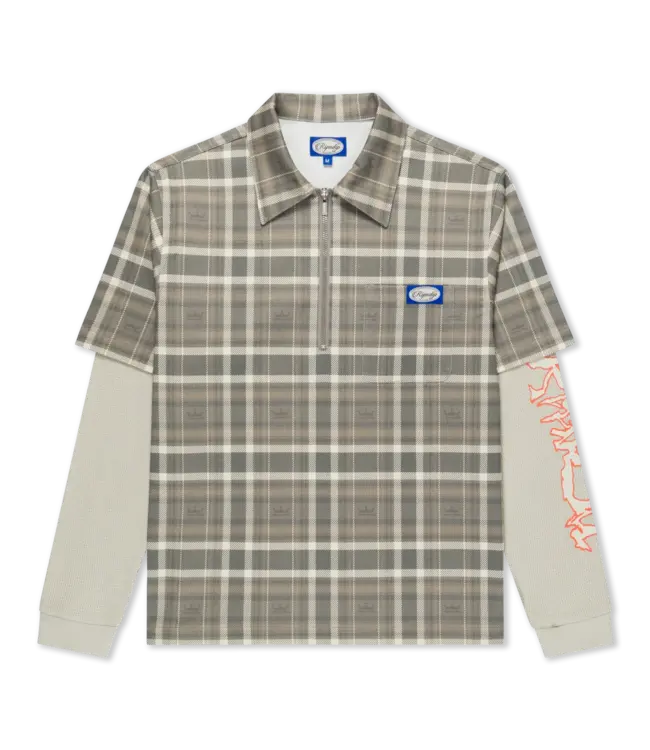 RIPNDIP Pacific Beach Half Zip Double Sleeve Tee - Tan Plaid