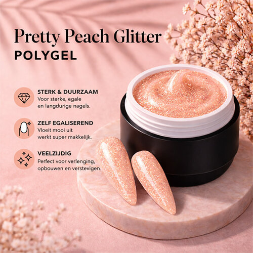 Polygel Pretty Peach Glitter