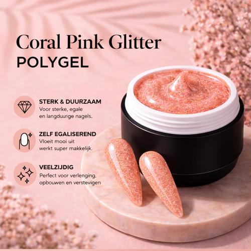 Polygel Coral Pink Glitter