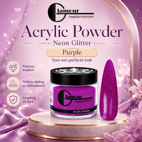 Poudre Acrylique Neon Purple Glitter