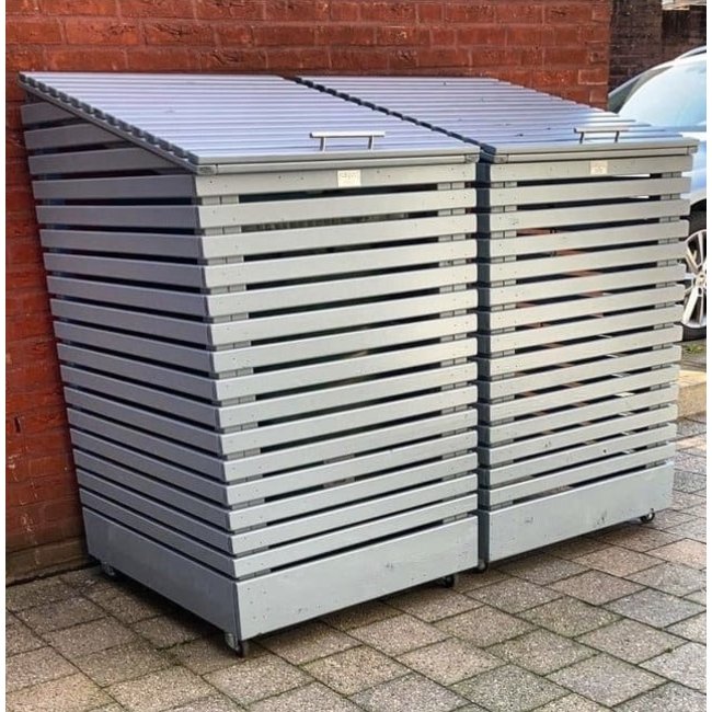 Containerkast op wielen voor 1 kliko | Schuin deksel | RAL 7001