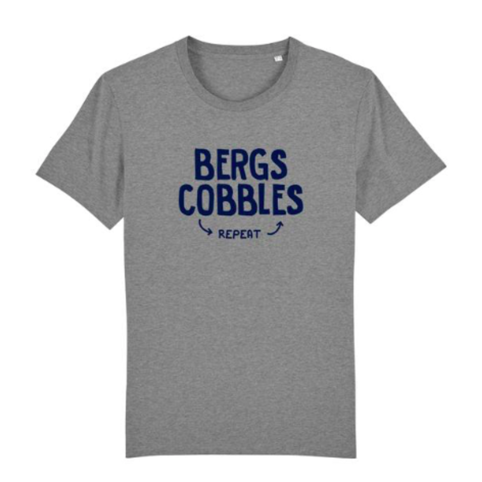 T-shirt 'Bergs, cobbles, repeat' (grey)