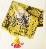 Vierkante sjaal met kwastjes geel