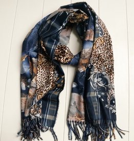 Donkerblauwe sjaal met print