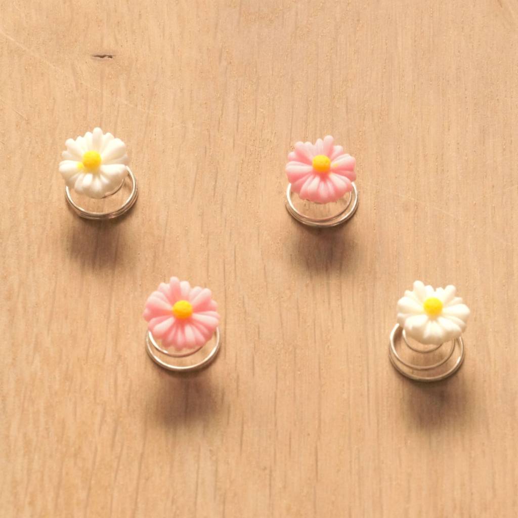 Haarspiraal met bloemetjes wit/roze (4)