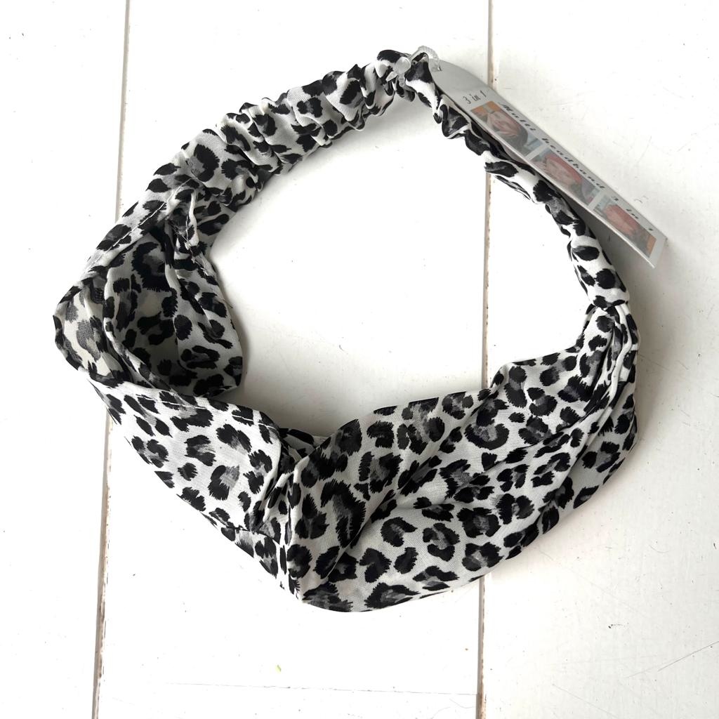 Hoofdband 3-in-1 dierenprint zwart/wit