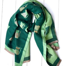 Sjaal groen poezenprint