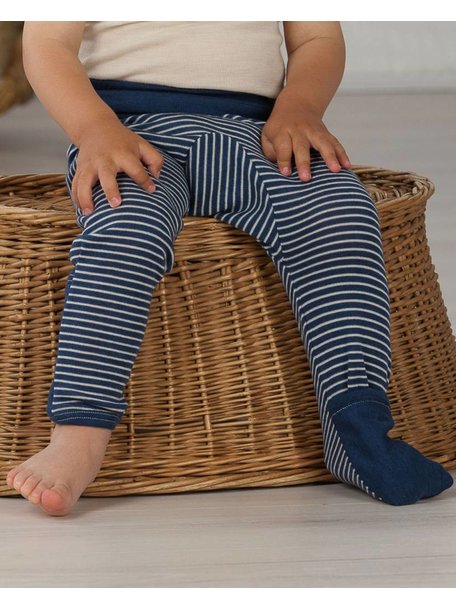 Cosilana Broekje met omslag pijpjes van wol/zijde gestreept - blauw