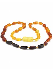 Amber Barnsteen baby ketting 32cm - regenboog ovaal raw