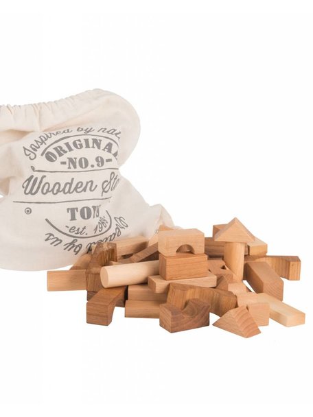 Wooden Story Zak met 100 blokken - naturel