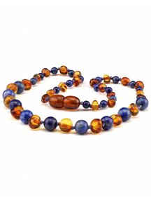 Amber Barnsteen baby ketting met edelstenen 32cm - lapis lazuli/cognac