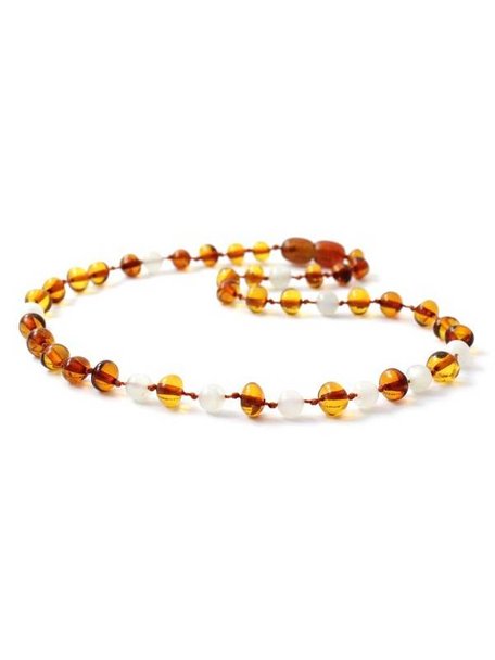 Amber Barnsteen babyketting met edelstenen 32cm - maansteen/cognac