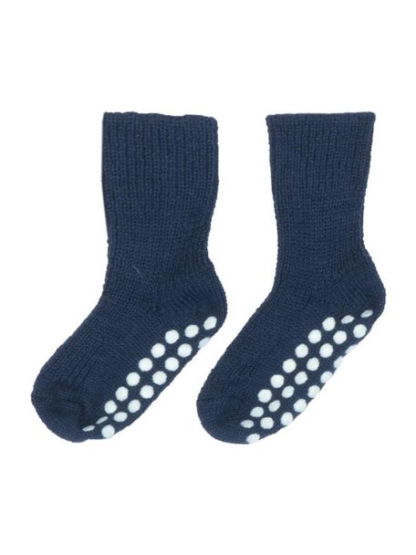 Hirsch Natur Wollen sokken met anti-slip stippen - donkerblauw