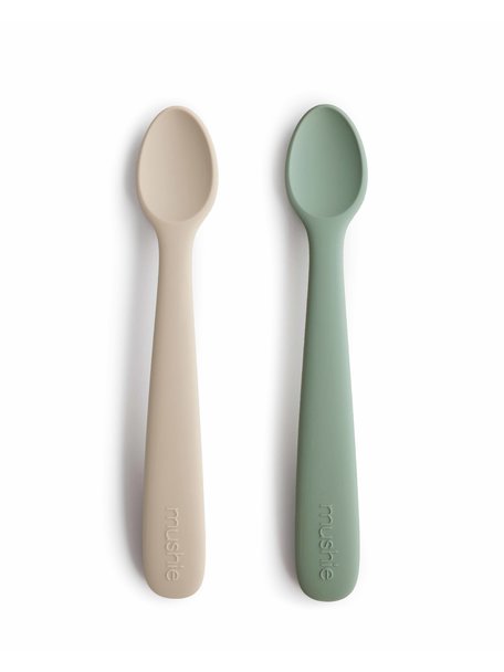 Mushie Set van 2 lepels - cambridge blue/shifting sand