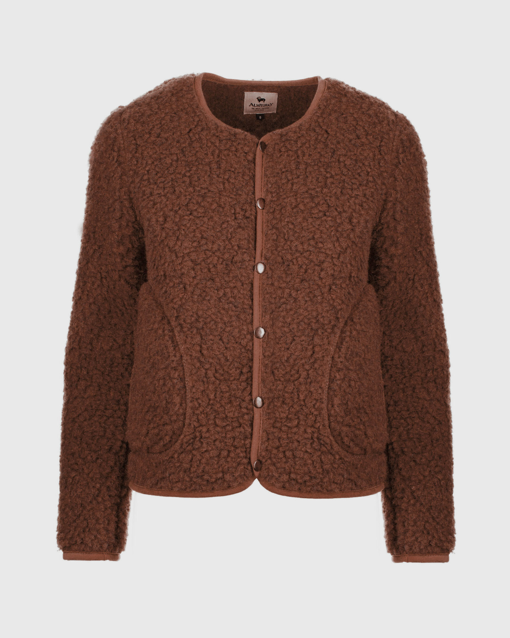 Dames vest met drukknopen van wol cognac