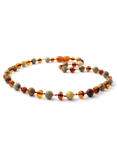 Amber Barnsteen baby ketting met edelstenen 32cm - agaat/cognac