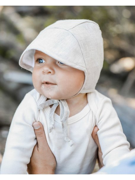 Briar Handmade Linnen bonnet met kapje - sand