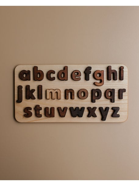 Spelenderwijs leren Walnoot houten alfabet puzzel - kleine letters