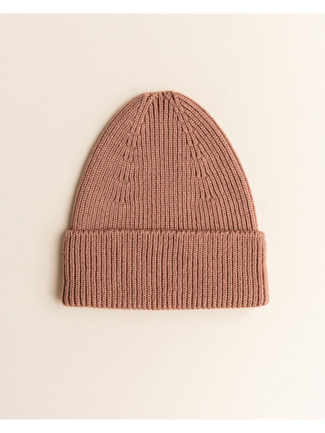 Hvid Dikke ribbeanie Fonzie - terracotta